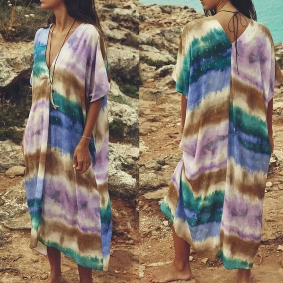 Zara Dresses & Skirts - Zara Multicolored Tie Dyed Caftan Tunic Maxi Dress Blogger’s Favorite Fave